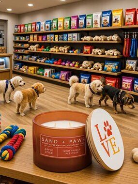 NWT - Sand + Paws 12 oz LOVE Dog Paw Print Candle - 2-Wick - Apple Spice